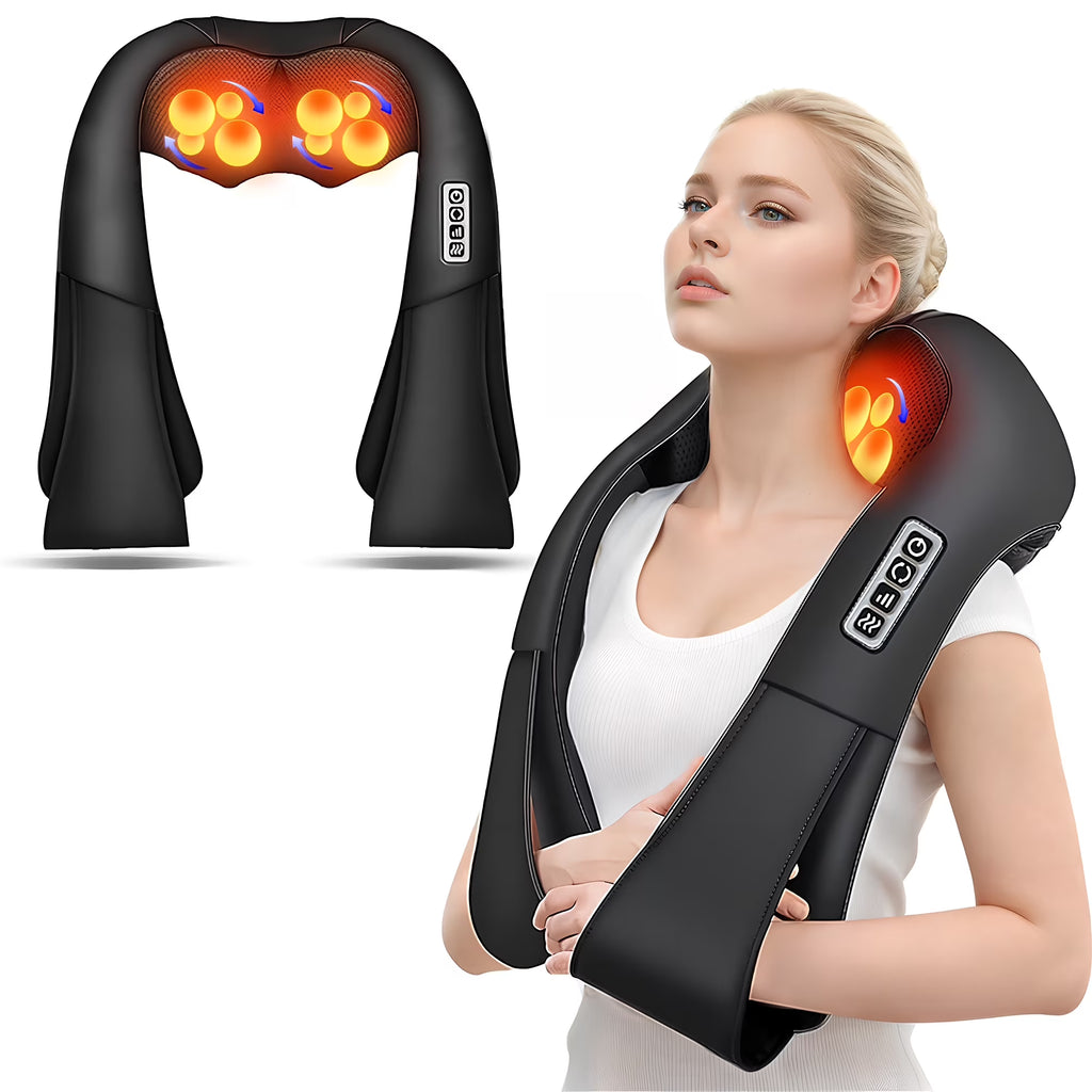 Shiatsu Shoulder Back and Neck Massager with Heat, Electric Deep Tissue Kneading Massage Pillow, Black